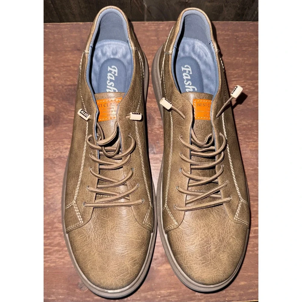 Italian Style Leather Mens Brown 10.5 Oxford Sneakers Size 44 Breathable